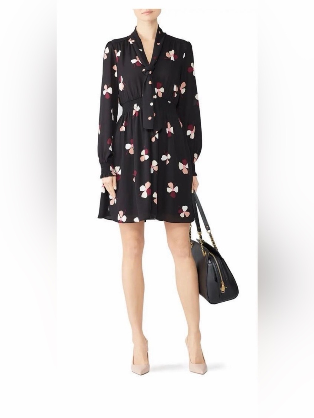 Kate Spade Glitzy Ritzy Dusk Buds Floral Print Midi Dress Black Pink Women’s S